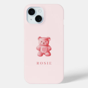 Coque Pour iPhone 15 Aquarelle personnalisée Cute rose Gummy Ours