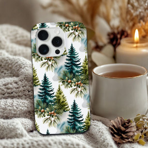 Coque iPhone 15 Pro Aquarelle Pine Motif Elégant hiver