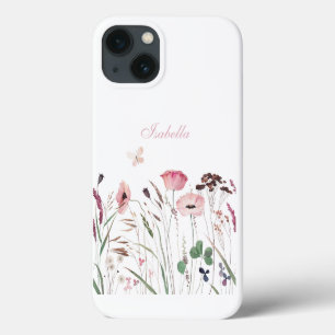 Case-Mate iPhone Case Aquarelle Pink Poppy Meadow Nom personnalisé