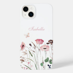 Coque Pour iPhone 14 Plus Aquarelle Pink Poppy Meadow Nom personnalisé
