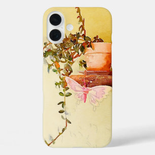 Coques iPhone 16 Plus Aquarelle Plante pointillé et papillon