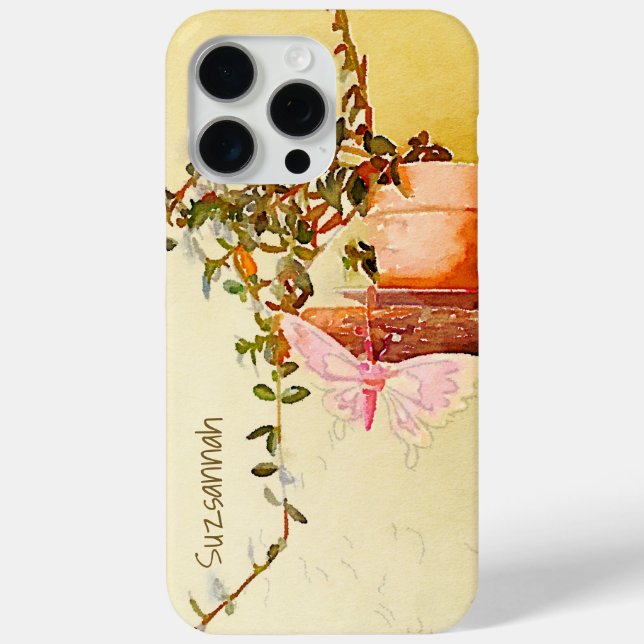 Coques Case-Mate iPhone Aquarelle Plante pointillé Nom personnalisé (Verso)