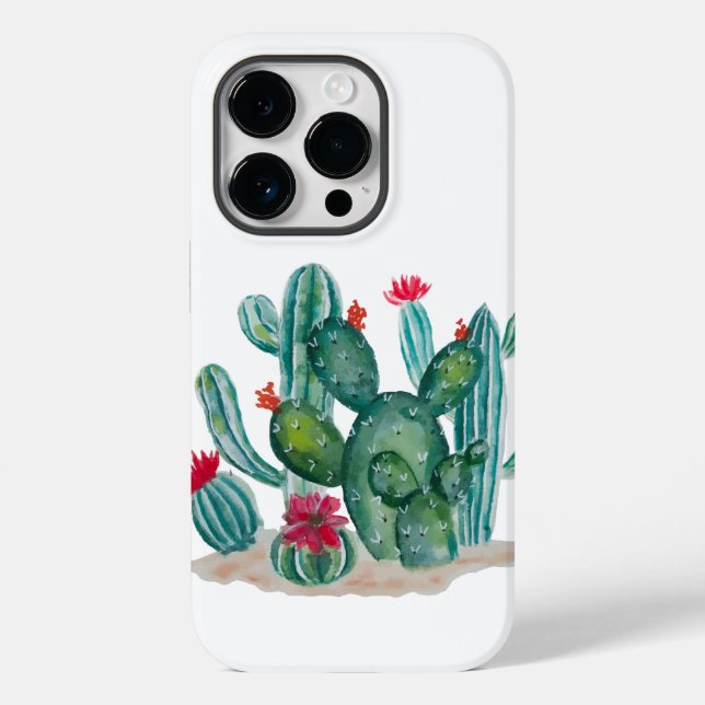 Coques Case-Mate iPhone Aquarelle Plantes de fleurs de cactus (Verso)