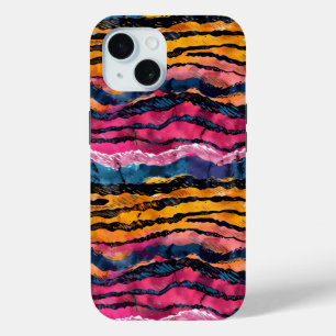 Coque Pour iPhone 15 Aquarelle Rainbow Tiger rayures
