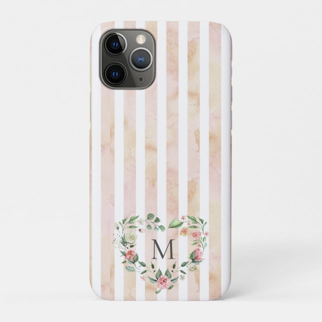 Coques Case-Mate iPhone aquarelle rayures fleurie couronne monogramme (Dos)