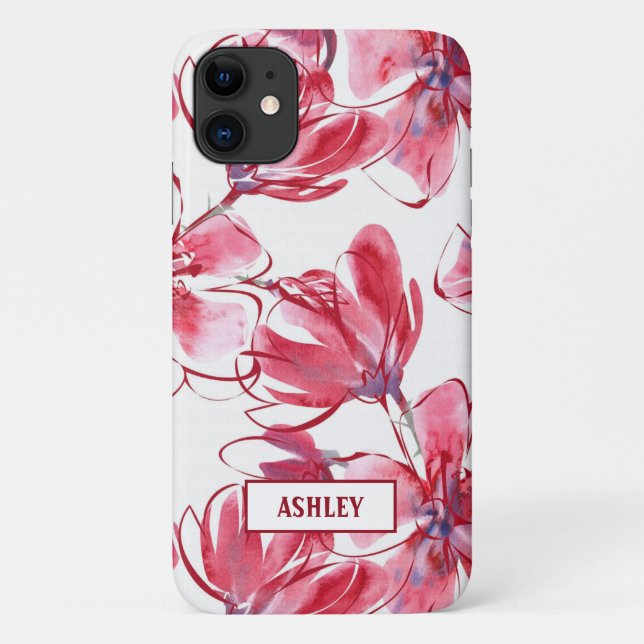 Coques Case-Mate iPhone Aquarelle Rose Et Fleurs Rouge (Dos)