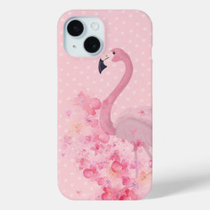 Coque Pour iPhone 15 Aquarelle rose Flamant rose Floral et points