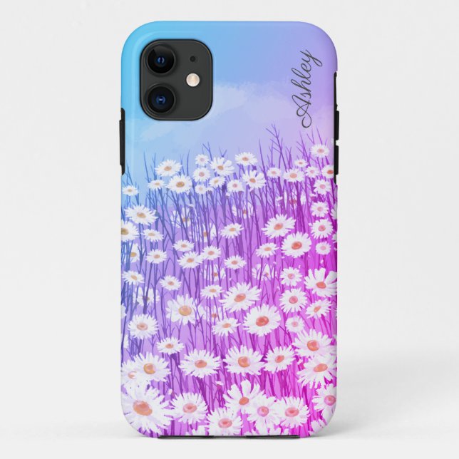 Coques Case-Mate iPhone Aquarelle rose marguerite - nom personnalisé (Dos)