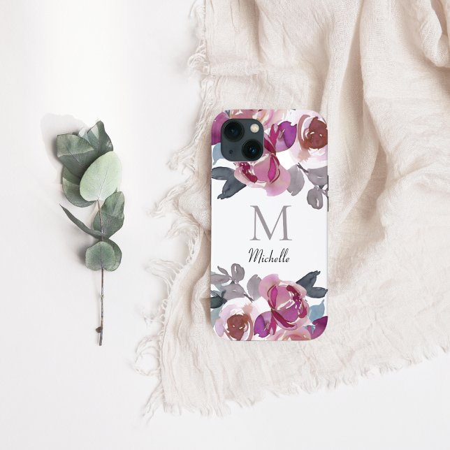 Coques Case-Mate iPhone Aquarelle rose monogramme (Créateur téléchargé)