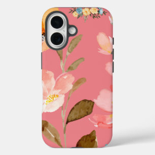 Coques iPhone 16 Aquarelle rose monogramme