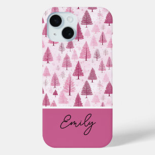 Coque Pour iPhone 15 Aquarelle rose Motif Arbre de Noël