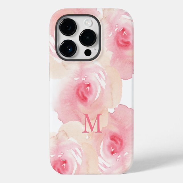 Coques Case-Mate iPhone Aquarelle rose Peach monogramme floral (Verso)