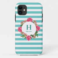 Aquarelle rose rose rouge blanc pétunias Monogramm