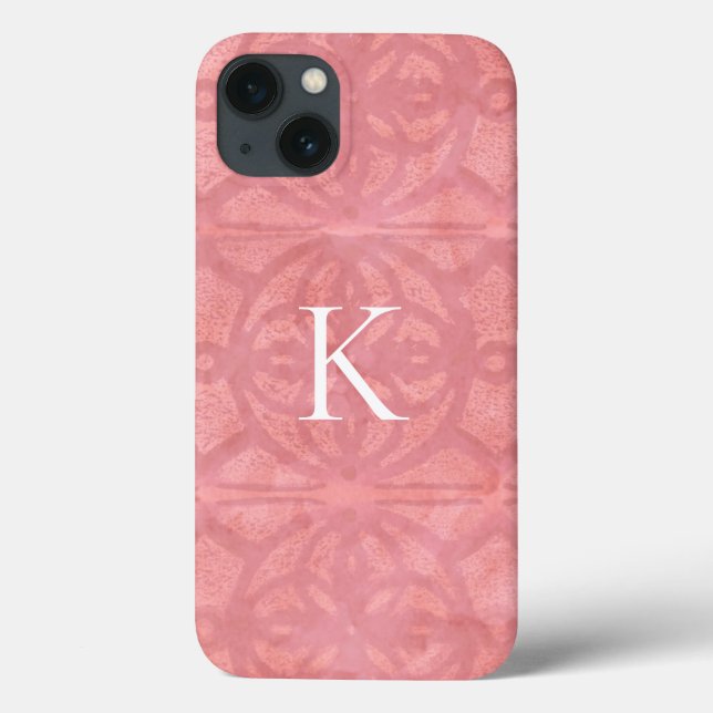 Coques Case-Mate iPhone Aquarelle rose Roue Batik Avec Initiale (Verso)
