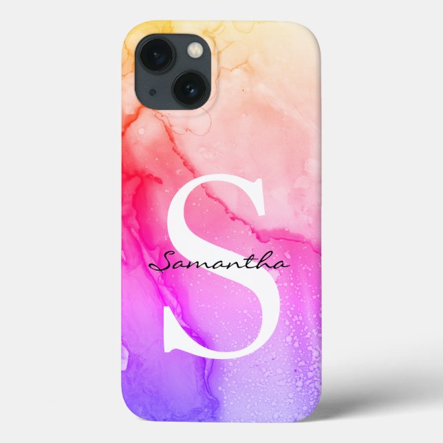 Coques Case-Mate iPhone Aquarelle rose violet monogrammée  (Verso)