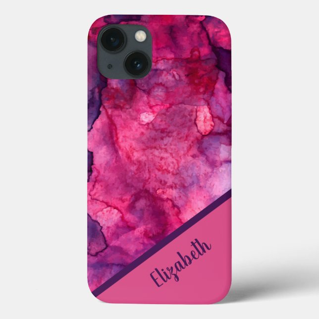 Coques Case-Mate iPhone Aquarelle rose violet personnalisée (Verso)