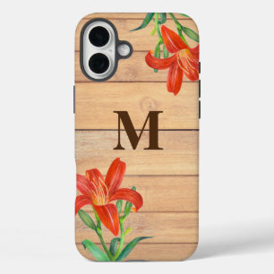 Coques iPhone 16 Plus Aquarelle rustique Orange Lily Art botanique