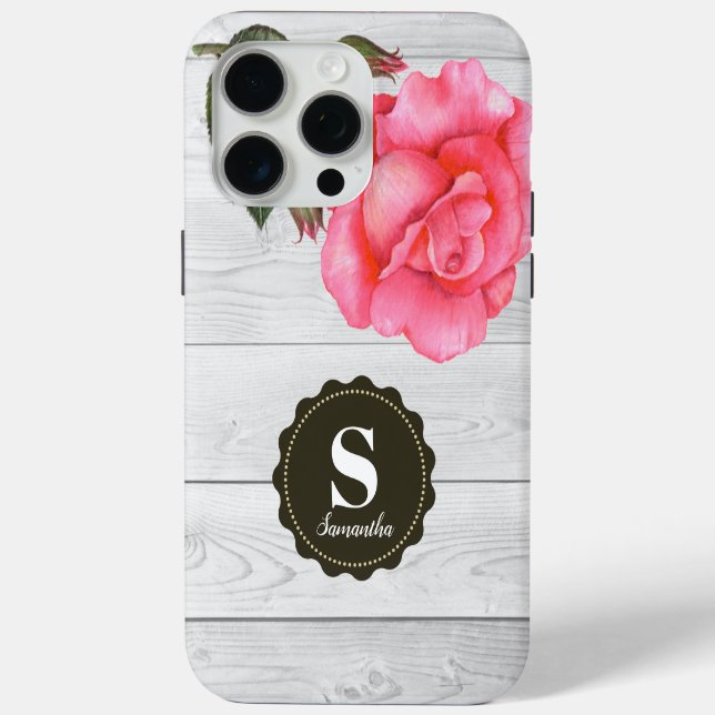 Coques Case-Mate iPhone Aquarelle rustique Roses rose Gris Bois Texture (Verso)