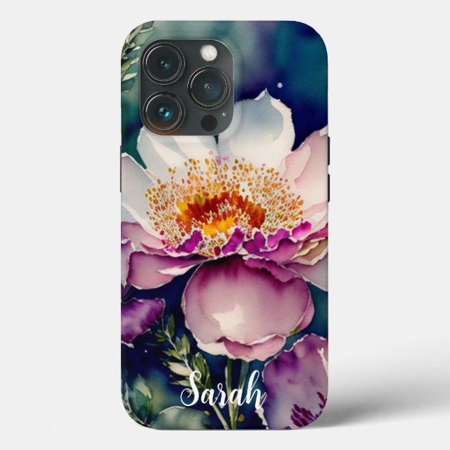 Coques Case-Mate iPhone Aquarelle rustique violet et fleurs blanches (Verso)