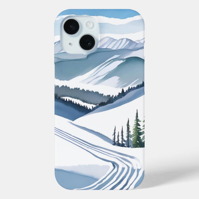 Coques Case-Mate iPhone Aquarelle Ski Mountain (Verso)