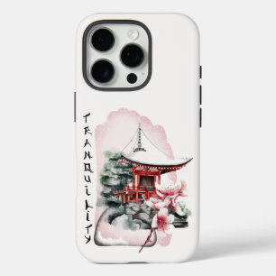 Coques iPhone 16 Pro Aquarelle Temple japonais Sakura Blossom