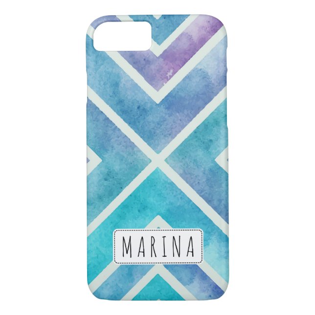 Coques Case-Mate iPhone Aquarelle tendance rayures géométriques bleu viole (Dos)