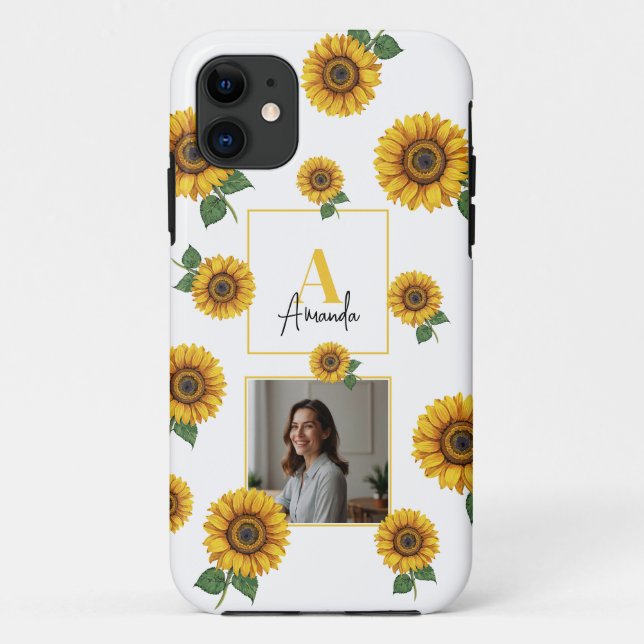 Coques Case-Mate iPhone Aquarelle Tournesol jaune Monogramme Maman (Dos)