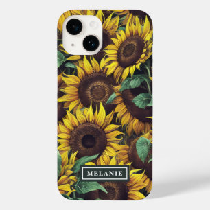 Coque Pour iPhone 14 Aquarelle tournesols Nom personnalisé Modèle