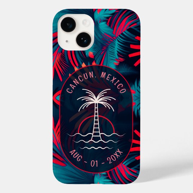 Coques Case-Mate iPhone Aquarelle tropicale fluorescente Palm Feuilles Nom (Verso)