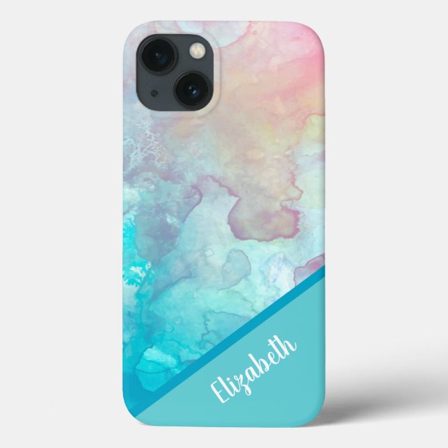 Coques Case-Mate iPhone Aquarelle Turquoise Personnalisée (Verso)