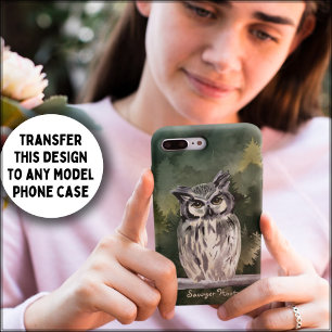 Case-Mate iPhone Case Aquarelle verte Forêt Chouette neigeuse Nom person