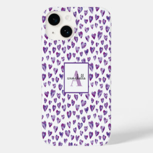Coque Pour iPhone 14 Aquarelle violette Amour Coeur Monogramme