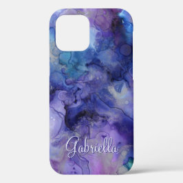 Coques iPhone 16 Aquarelle violette et bleu Galaxy