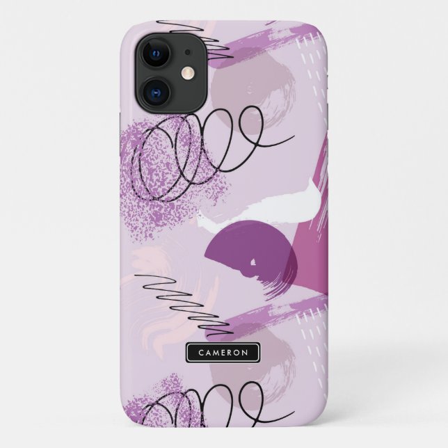 Coques Case-Mate iPhone Aquarelle violette Motif Abstrait Monogramme (Dos)