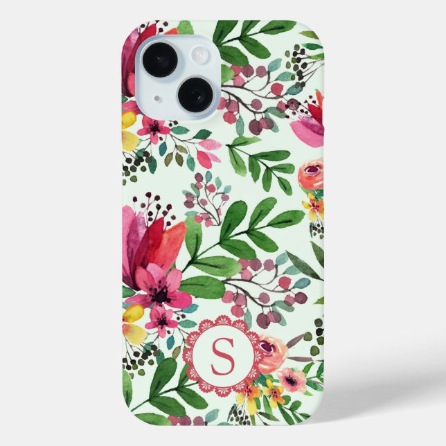 Coques Case-Mate iPhone Aquarelle vive Floral Joli Monogramme (Verso)