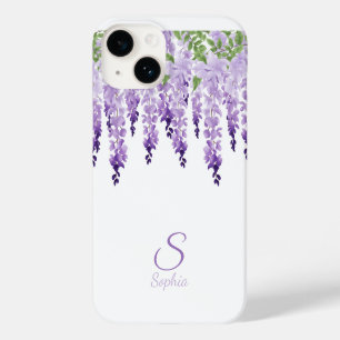 Coque Pour iPhone 14 Aquarelle Wisteria Nom personnalisé Monogramme
