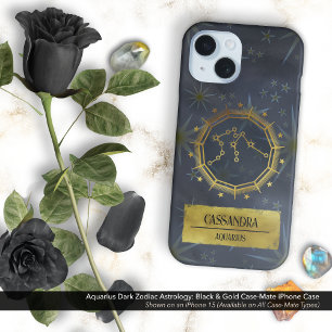 Coques iPhone 16 Aquarius Dark Zodiac Astrologie : Noir & Or