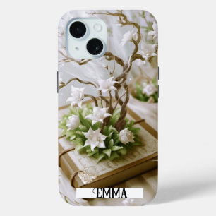 Coque Pour iPhone 15 Arbre à fleurs croissant à partir d'un livre Nom p