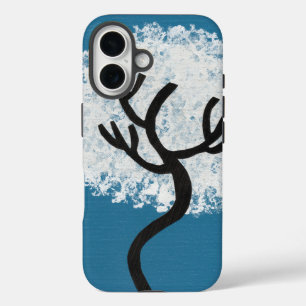 Coques iPhone 16 Arbre abstrait sur fond bleu