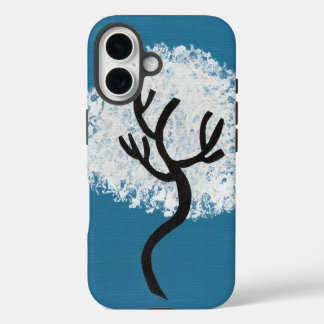 Coques iPhone 16 Arbre abstrait sur fond bleu