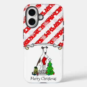 Coques iPhone 16 Arbre de Noël 2 Greyhound (blanc broché) Chien Amu