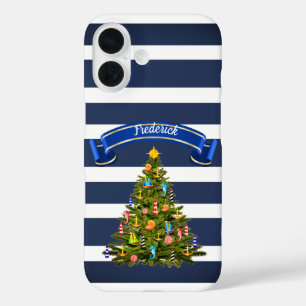 Coques iPhone 16 Arbre de Noël nautique personnalisé