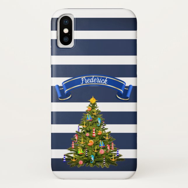 Coques Case-Mate iPhone Arbre de Noël nautique personnalisé (Dos)