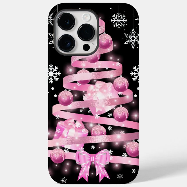 Coques Case-Mate iPhone Arbre de Noël rose pâle blanc Snowflake (Verso)