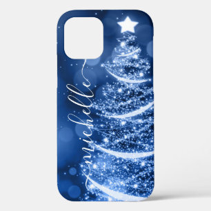 Case-Mate iPhone Case Arbre d'étincelle de Noël bleu personnalisé