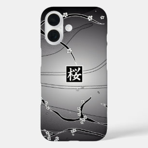 Coques iPhone 16 Arbre en fleurs de cerisier noir