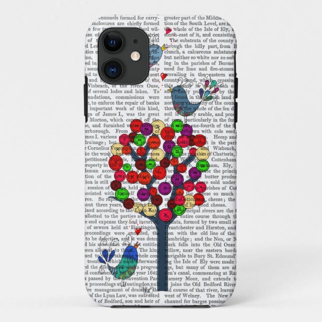 Coques Case-Mate iPhone Arbre et oiseaux de bouton bleus (Dos)