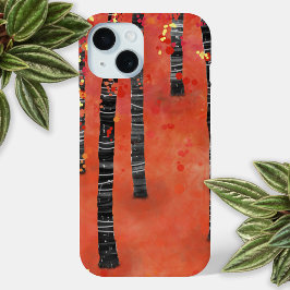 Coque Pour iPhone 15 Arbre forestier Rouge Abstrait