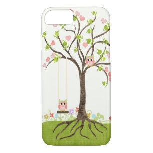 Coque iPhone 8/7 Arbre mignon lunatique de hiboux des remous de