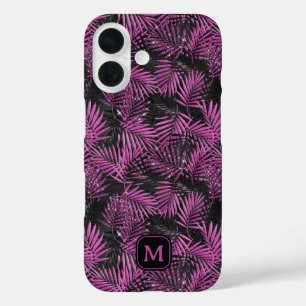 Coques iPhone 16 Arbre palmier pailleté rose monogramme moderne noi